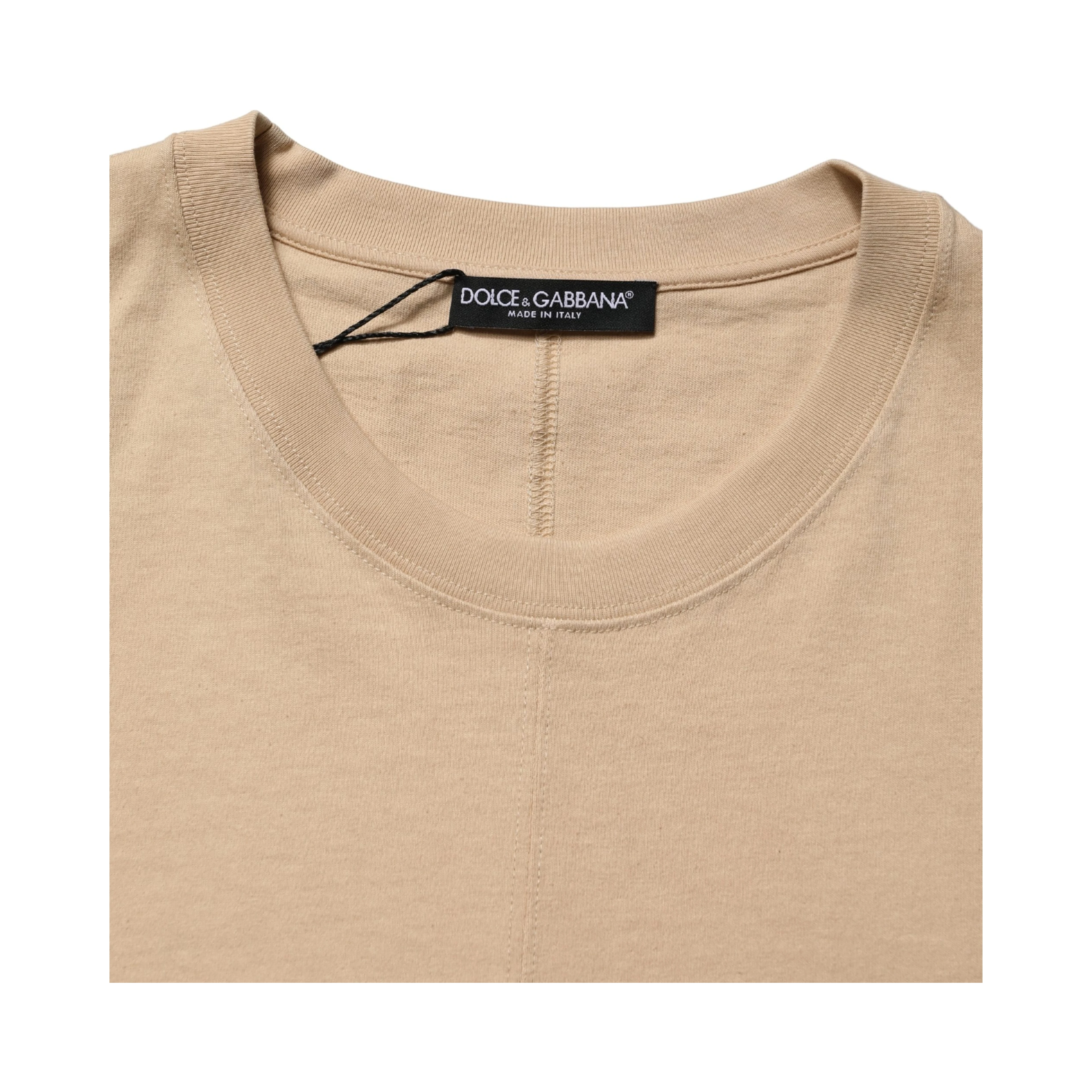Beige Cotton Roundneck Oversized Fit T-shirt