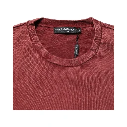Maroon Print Round Neck Short Sleeve T-shirt