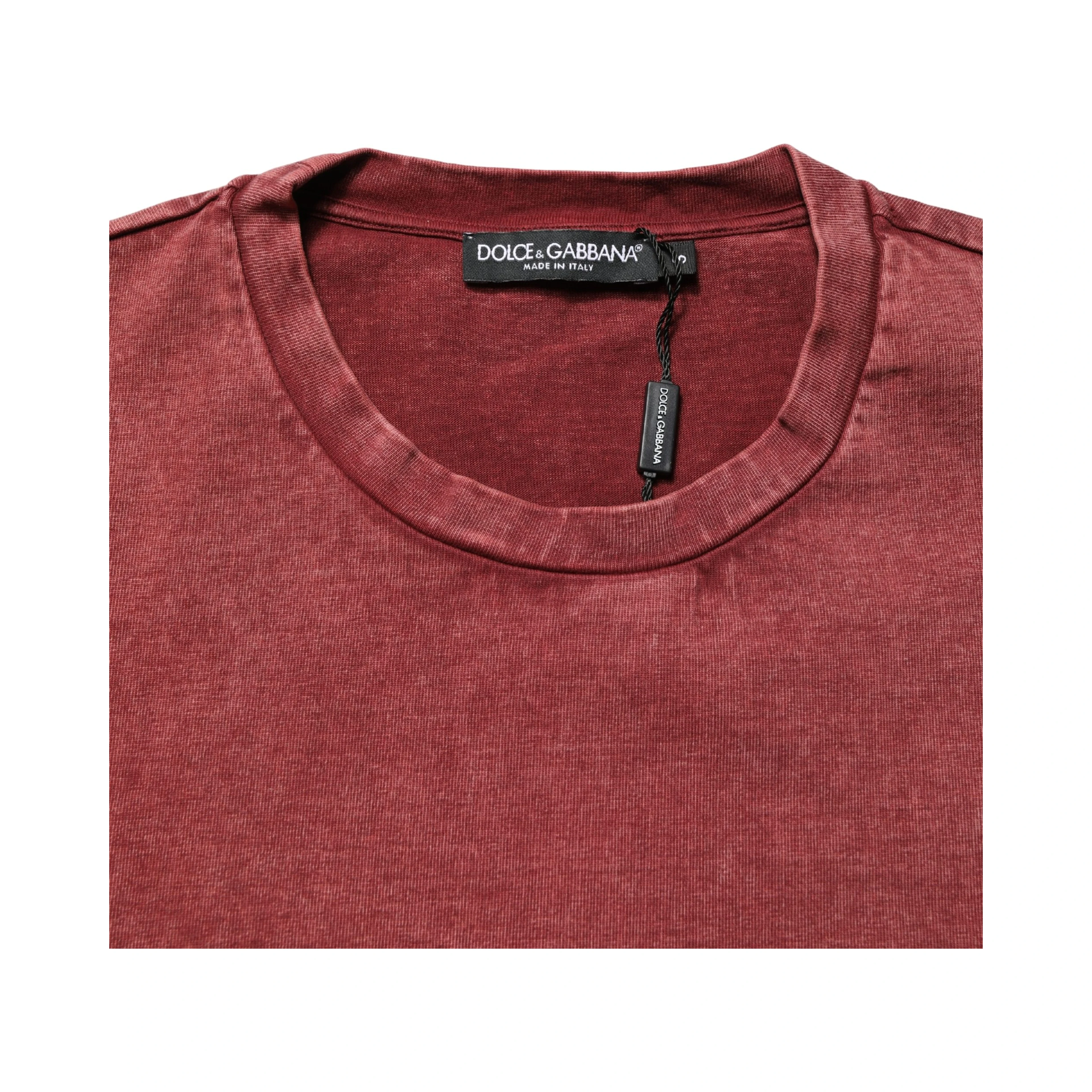 Maroon Print Round Neck Short Sleeve T-shirt