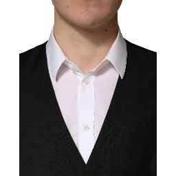 Black Wool Single Breasted Men Waistcoat Vest