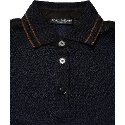 Dark Blue Silk Short Sleeve Men Polo T-shirt