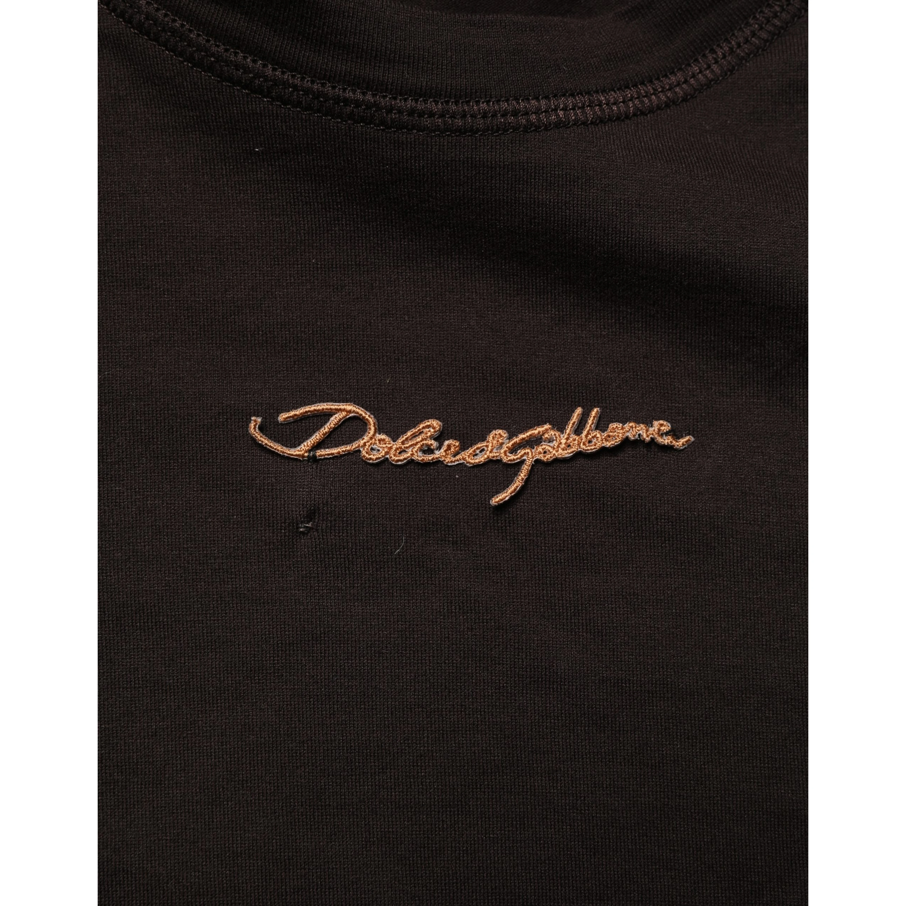 Brown Logo Embroidered Men Crew Neck T-shirt