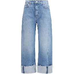 Blue Cotton Cropped Jeans