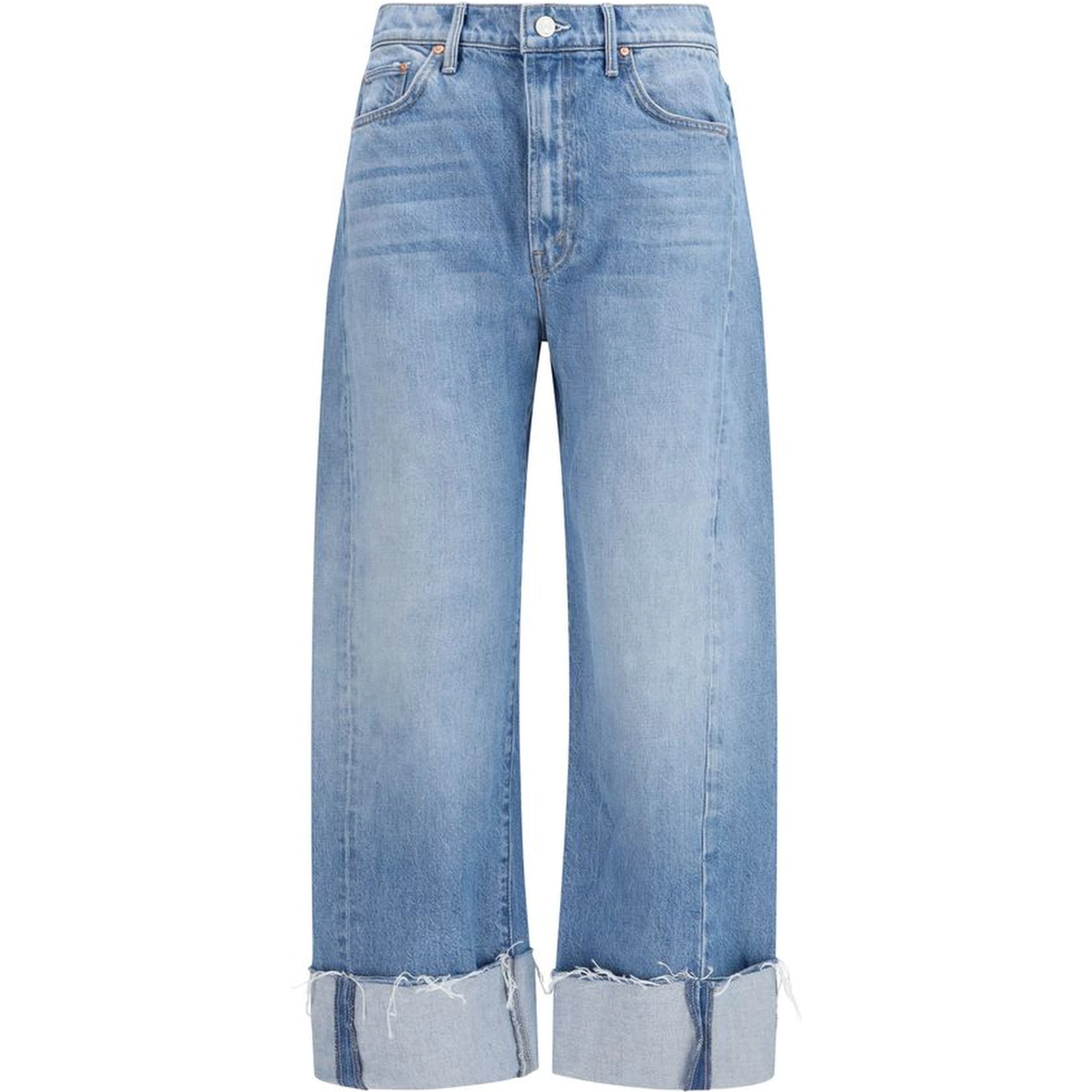 Blue Cotton Cropped Jeans