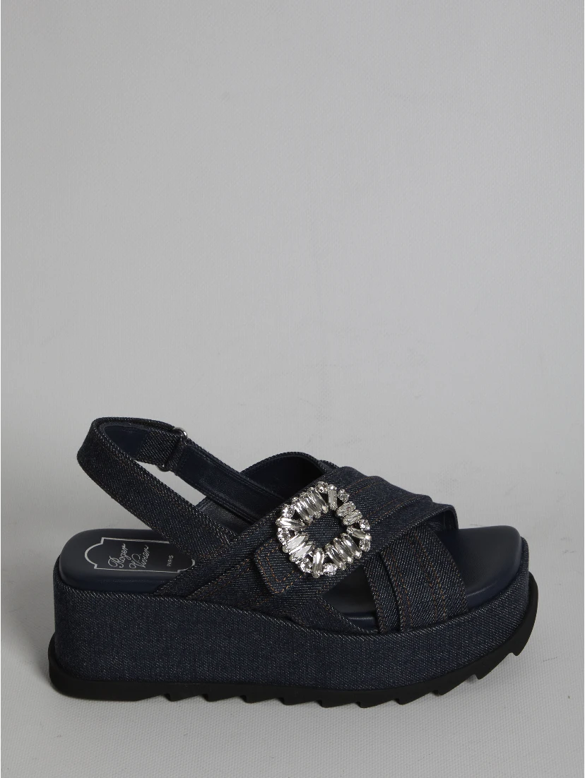 Denim wedge sandals