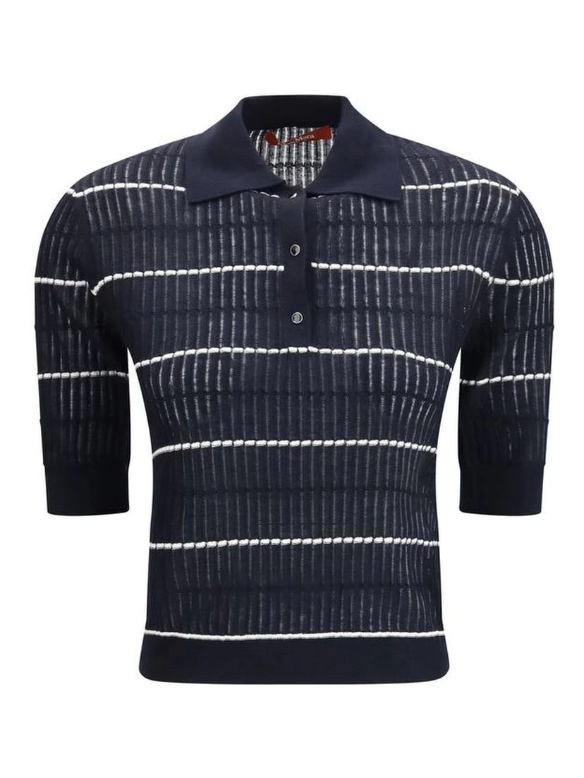 Blue Silk Polo Shirt