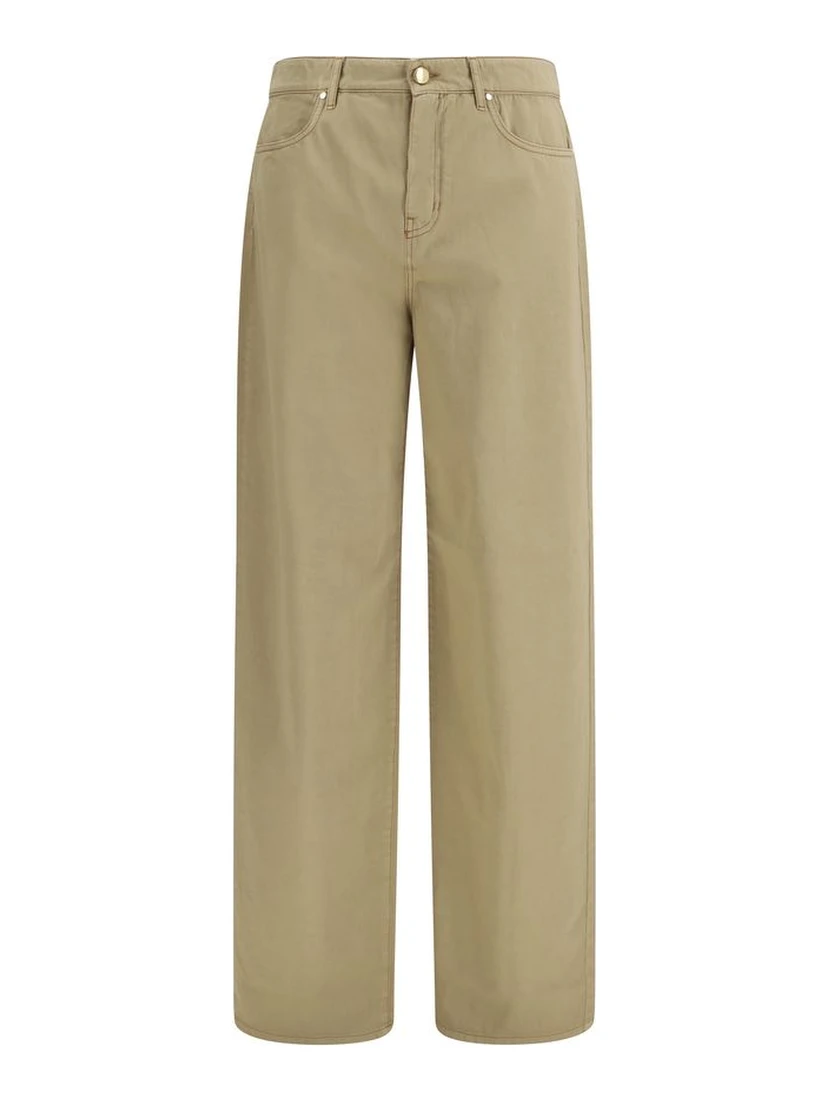 Beige Cotton Casual Pants
