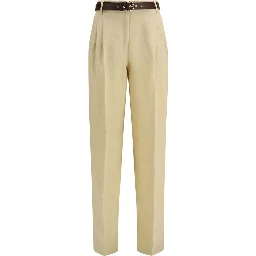 Beige Linen Casual Pants