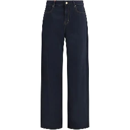 Blue Cotton Casual Pants