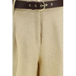 Beige Linen Casual Pants