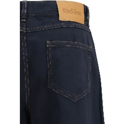 Blue Cotton Casual Pants