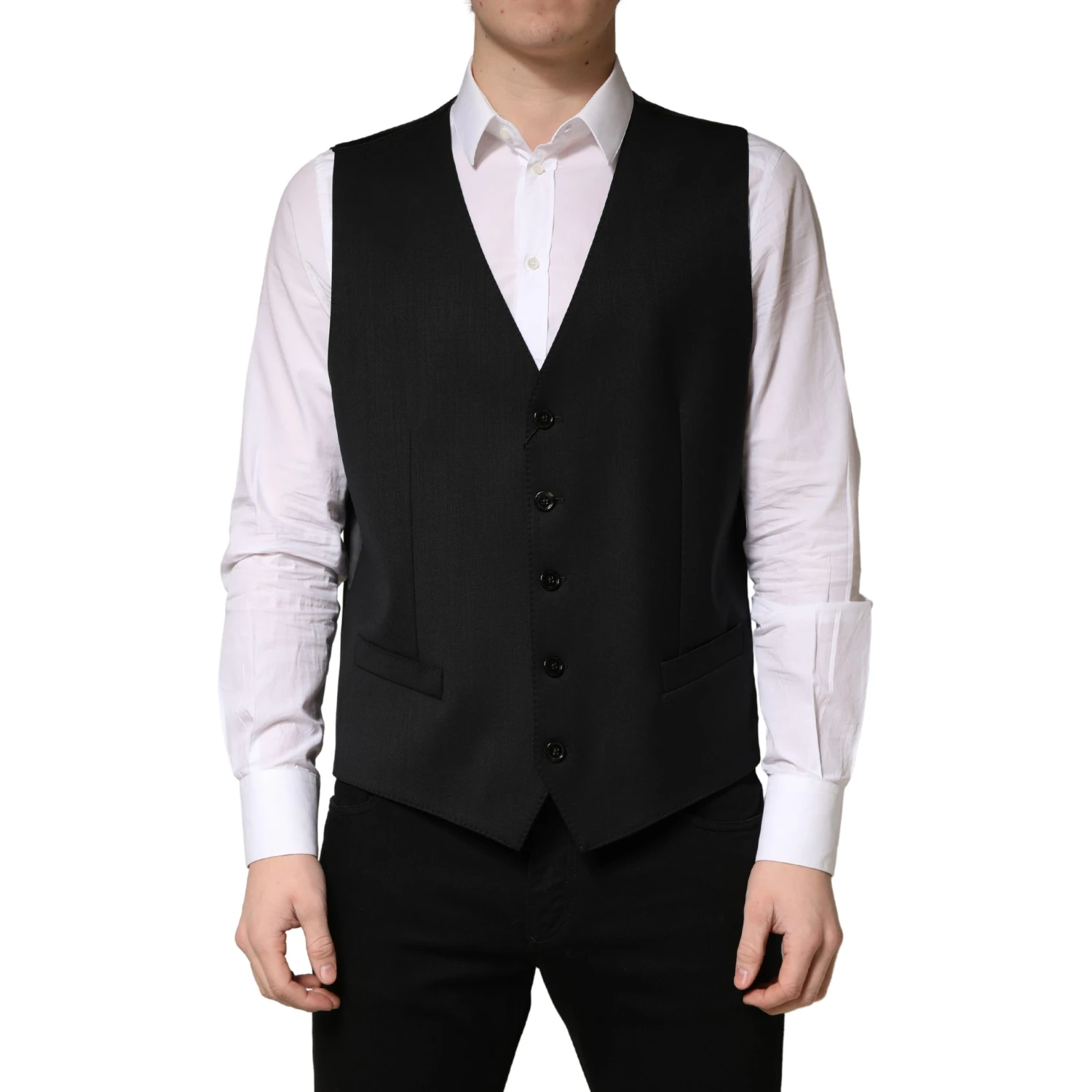 Black Wool Single Breasted Men Waistcoat Vest