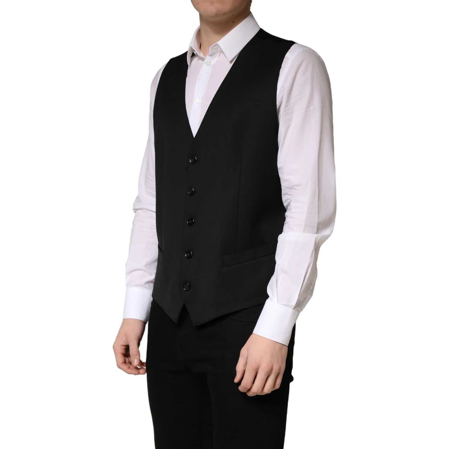 Black Wool Single Breasted Men Waistcoat Vest