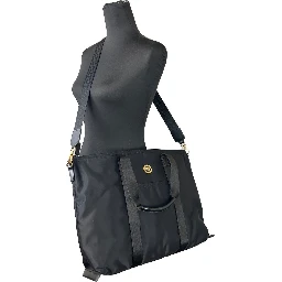 Versace Black Nylon Fabric La Medusa Shoulder Tote Bag