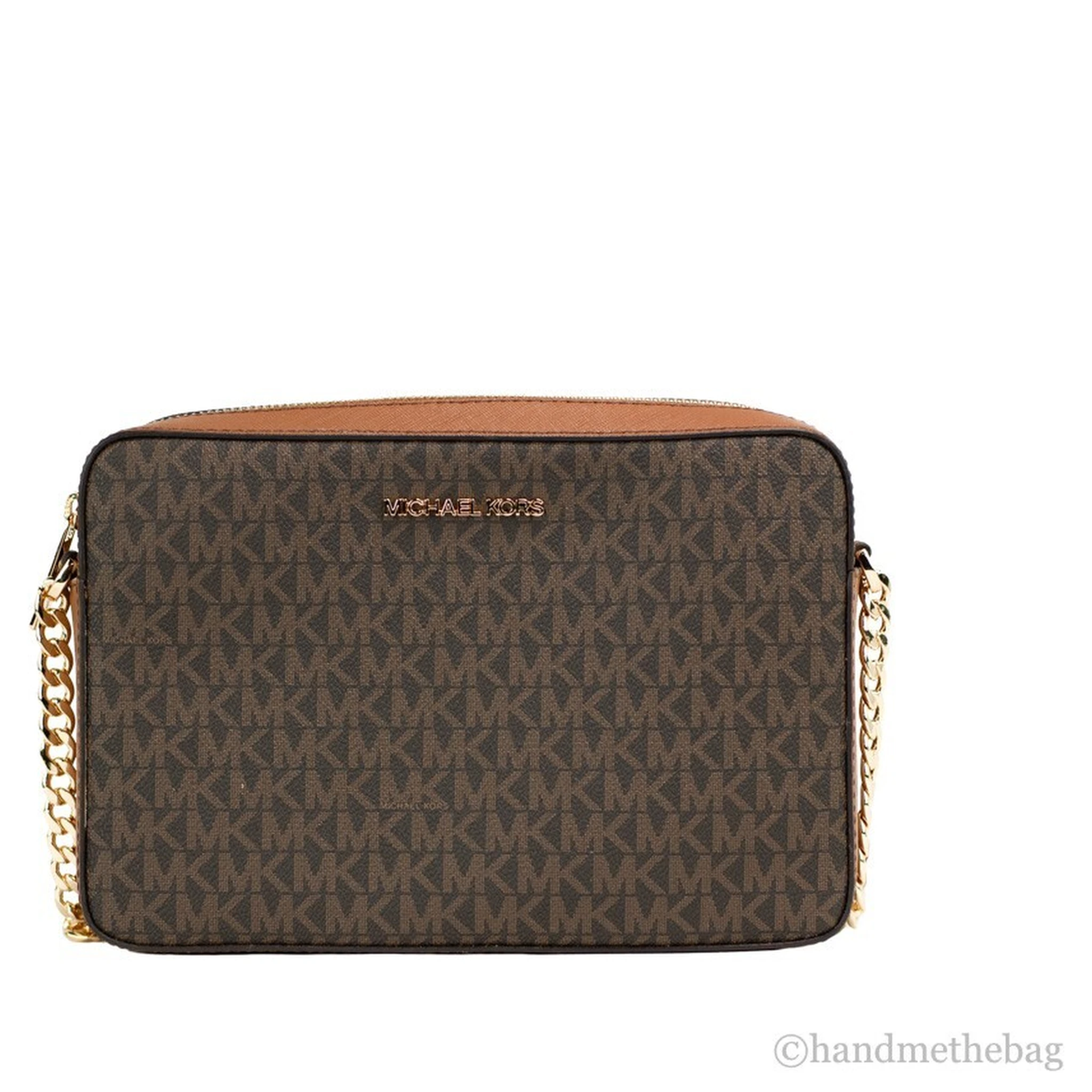Michael Kors Women'S Jet Set East West Crossbody Handbag Saffiano, Brown Gold, Large
