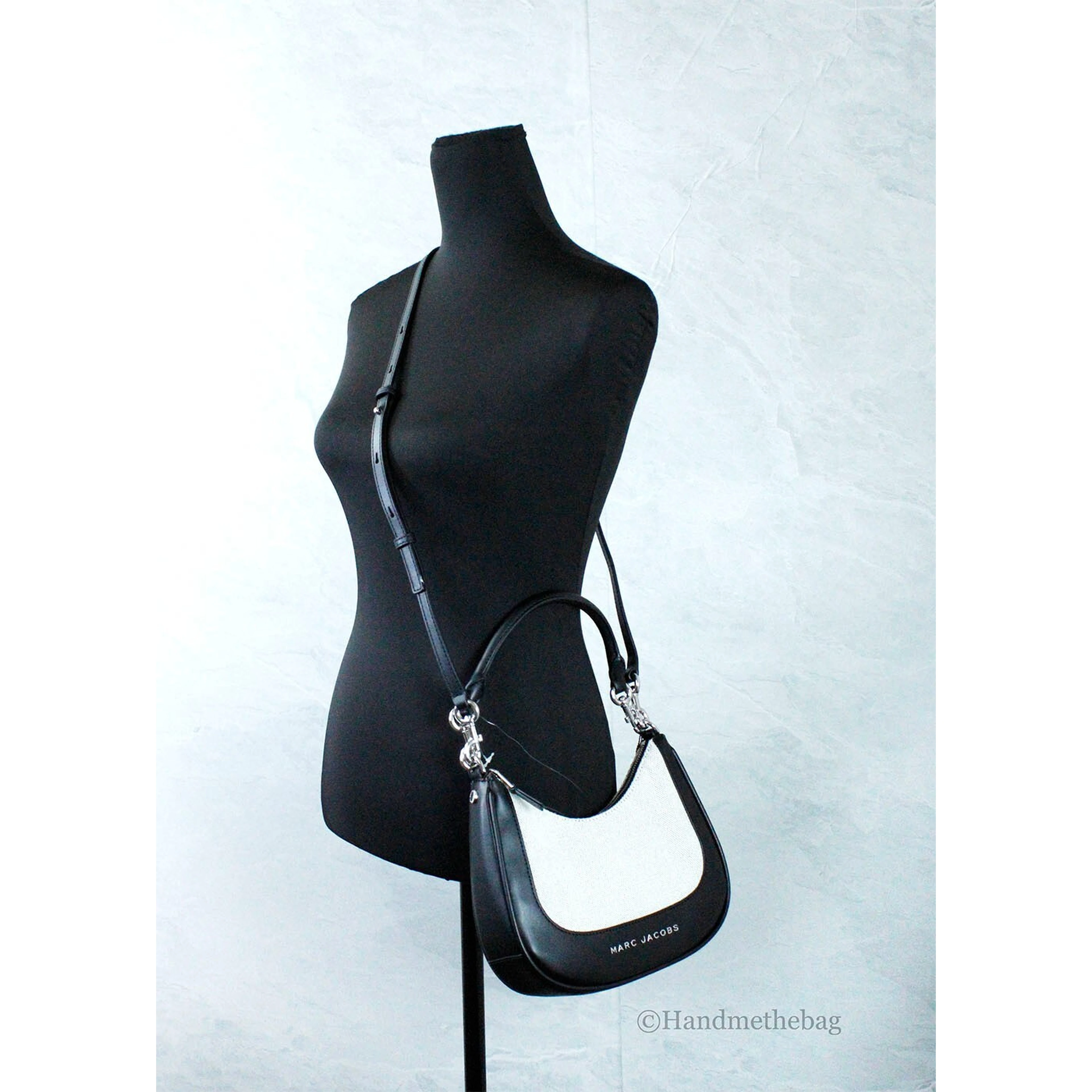 Marc Jacobs Natural Black Canvas Leather Hobo Shoulder Handbag Purse