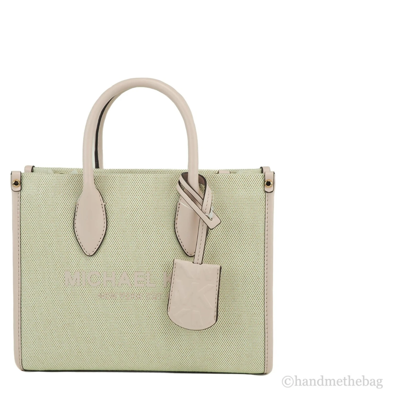Michael Kors Mirella Small Powder Blush Canvas Shopper Crossbody Handbag Purse