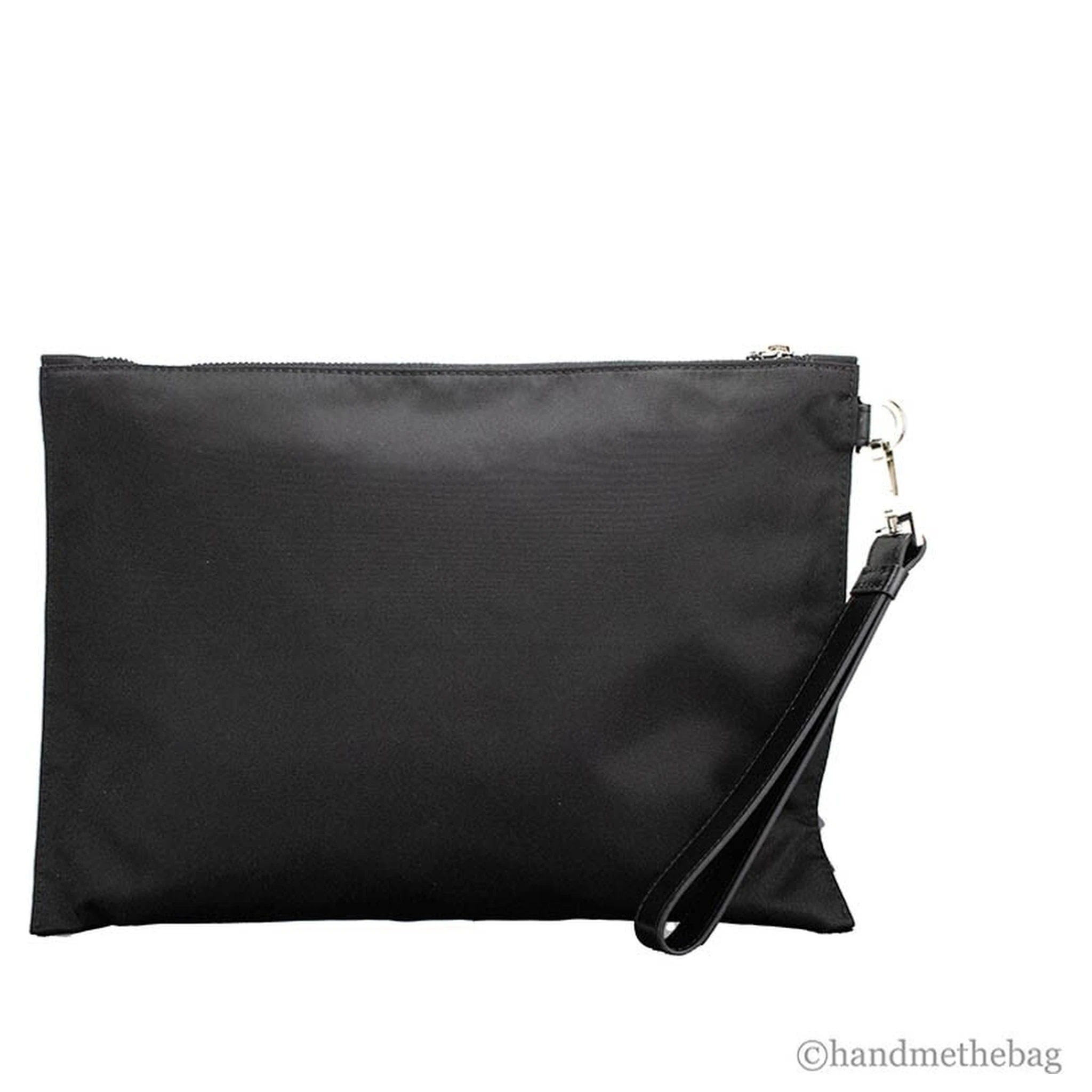 Versace Large Black Nylon Fabric Medusa Convertible Pouch Clutch Wristlet Bag