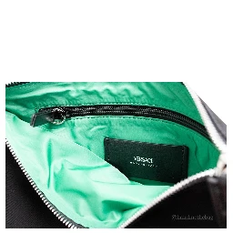Versace Large Black Nylon Fabric Medusa Convertible Pouch Clutch Wristlet Bag