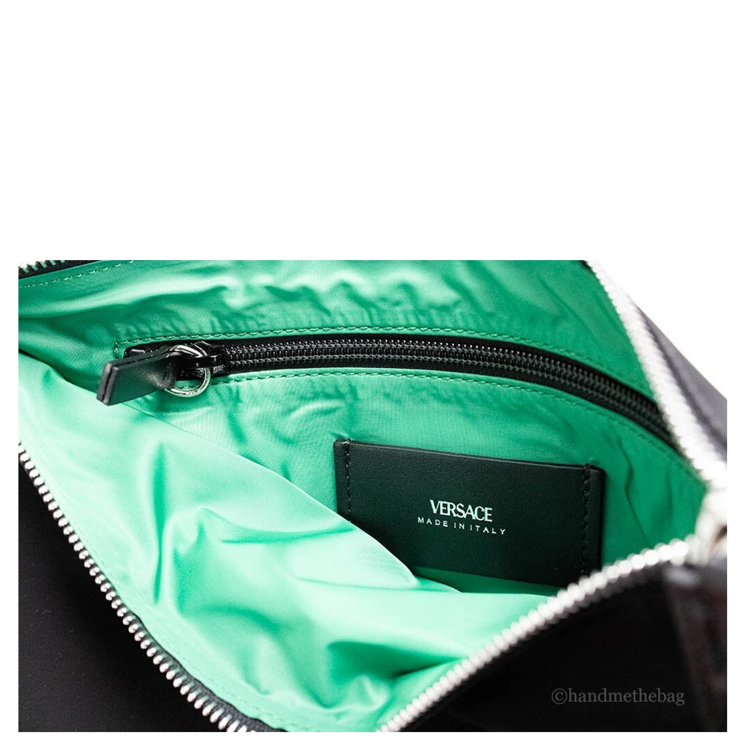Versace Large Black Nylon Fabric Medusa Convertible Pouch Clutch Wristlet Bag