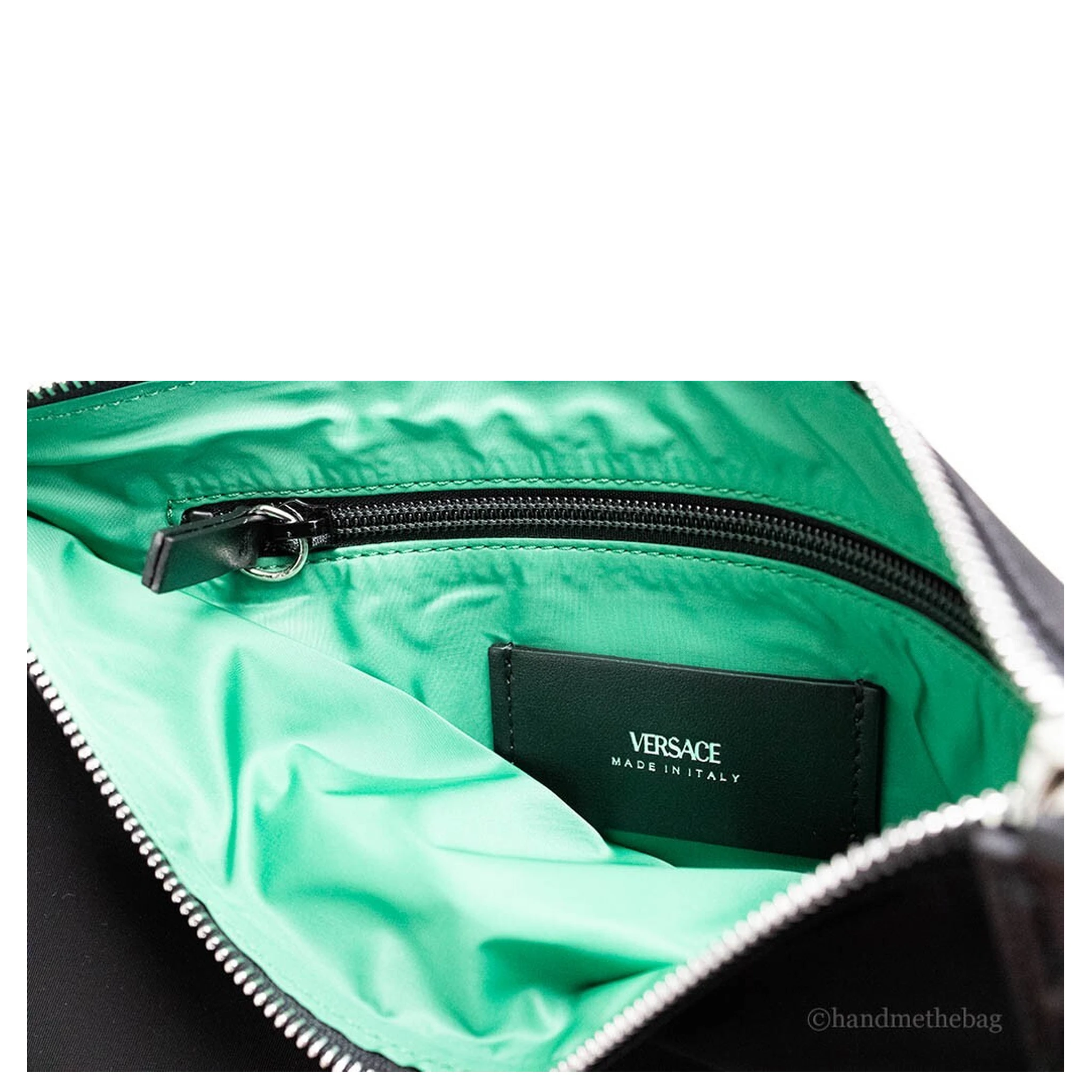 Versace Large Black Nylon Fabric Medusa Convertible Pouch Clutch Wristlet Bag
