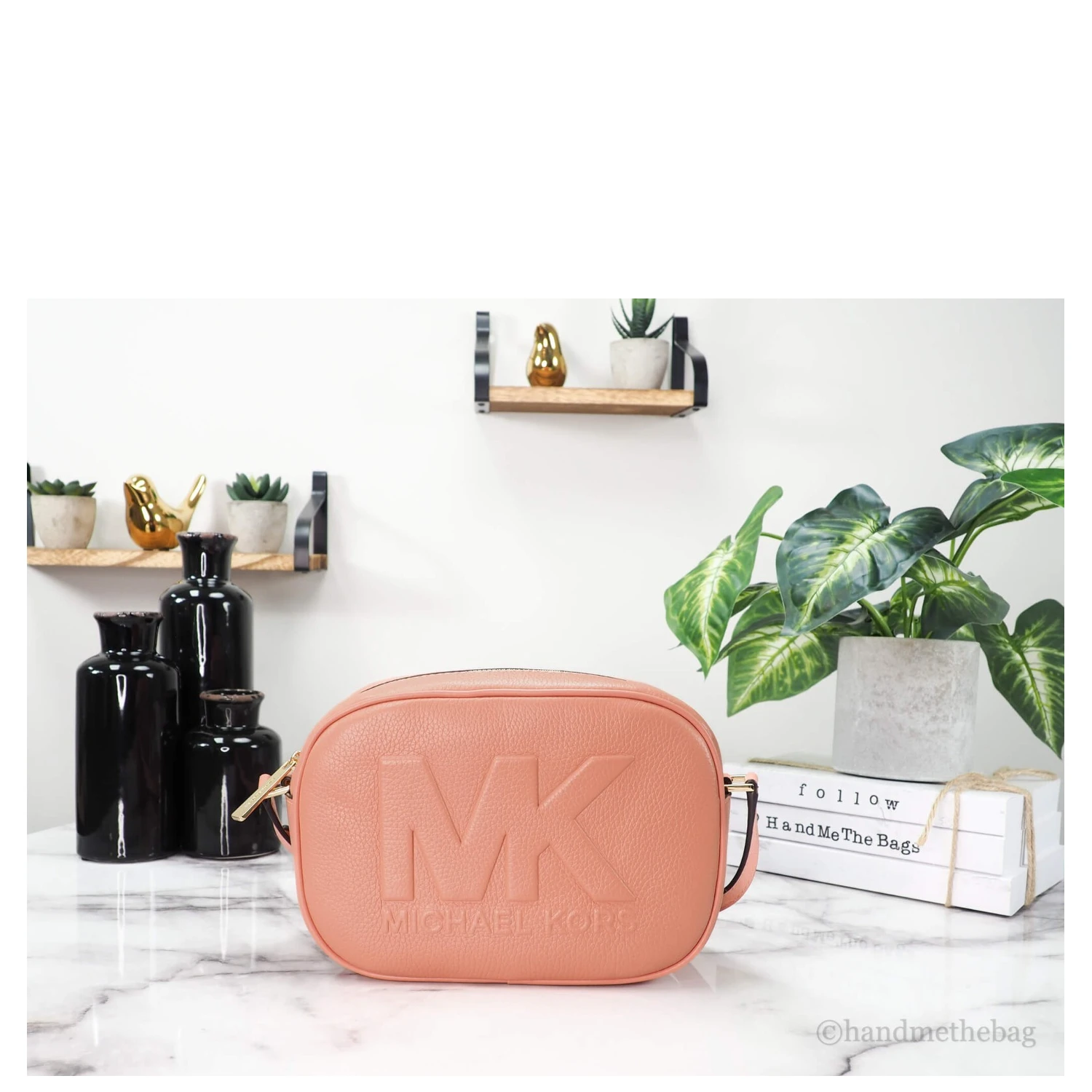 Michael Kors Jet Set Travel Medium Sherbert Leather Oval Camera Crossbody Bag
