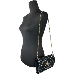 Versace Wallet On A Chain Fabric Black Crossbody Bag