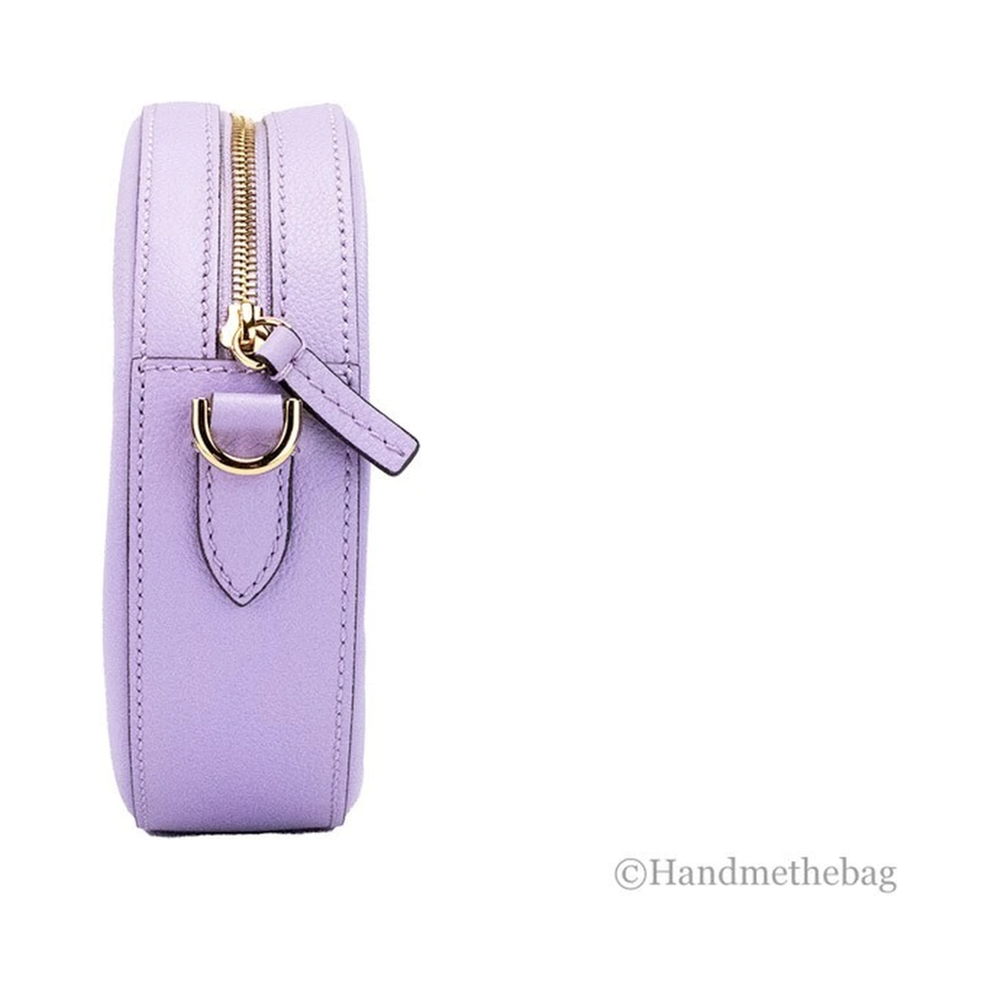 Versace Round Disco Lilac Pebbled Leather Camera Case Crossbody Bag Purse