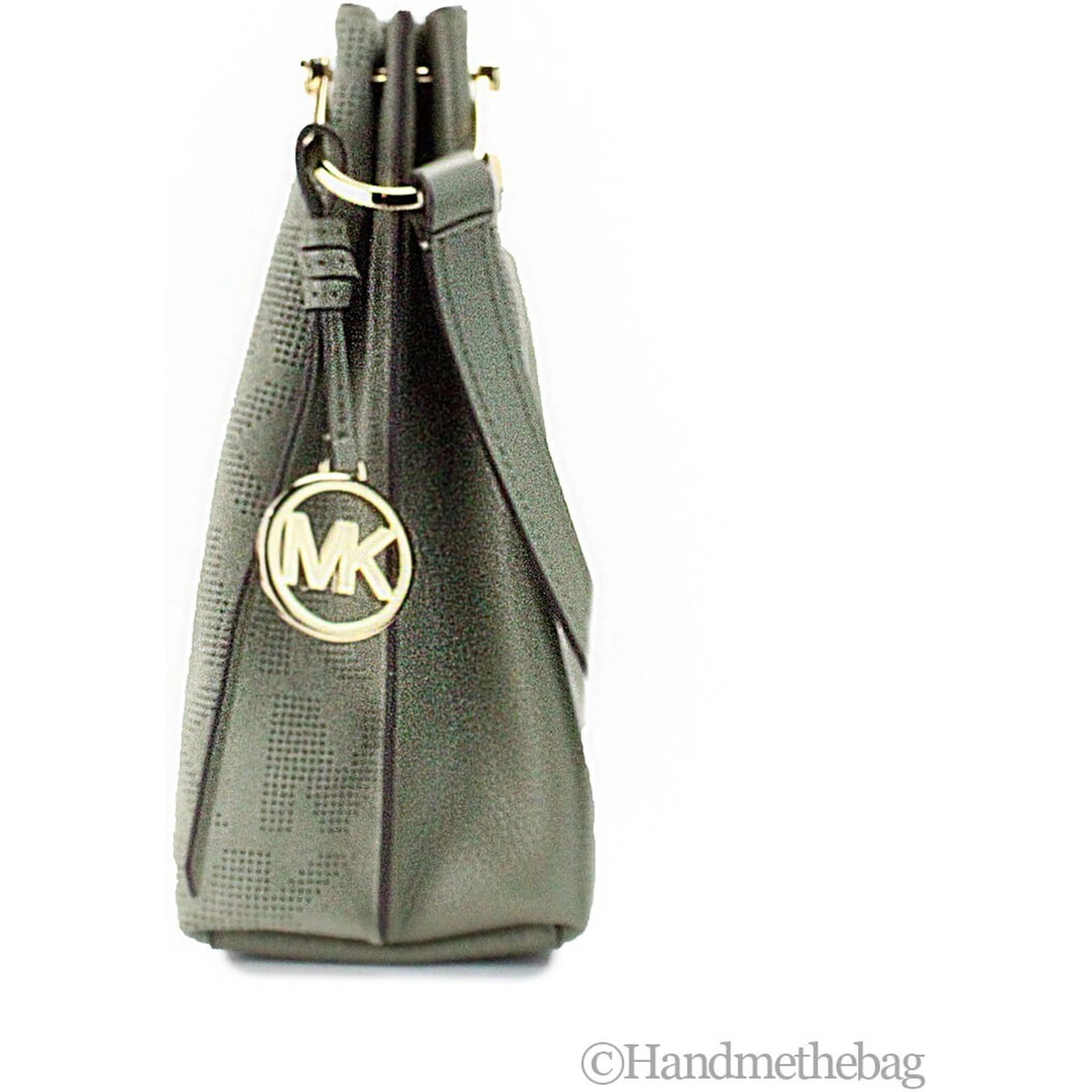 Michael Kors Joan Small Green Perforated Suede Leather Slouchy Messenger Handbag