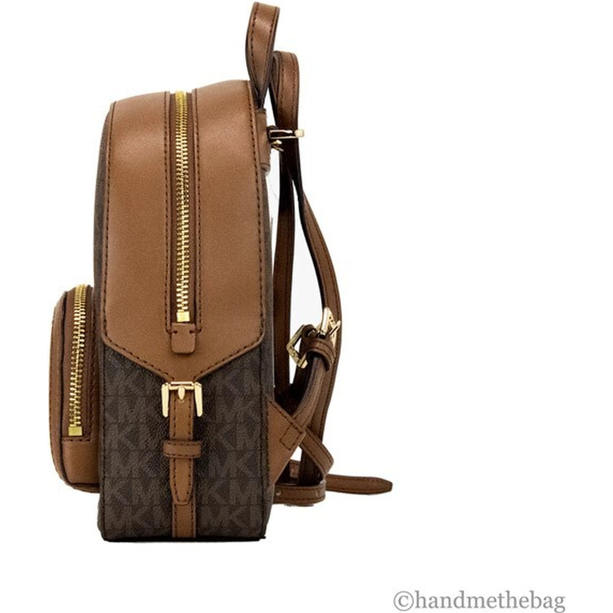 Michael Kors Jaycee Mini XS Brown Signature PVC Zip Pocket Shoulder Backpack Bag