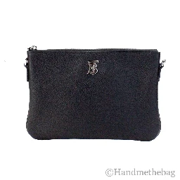Burberry Peyton Monogram Black Leather Pouch Crossbody Bag Purse