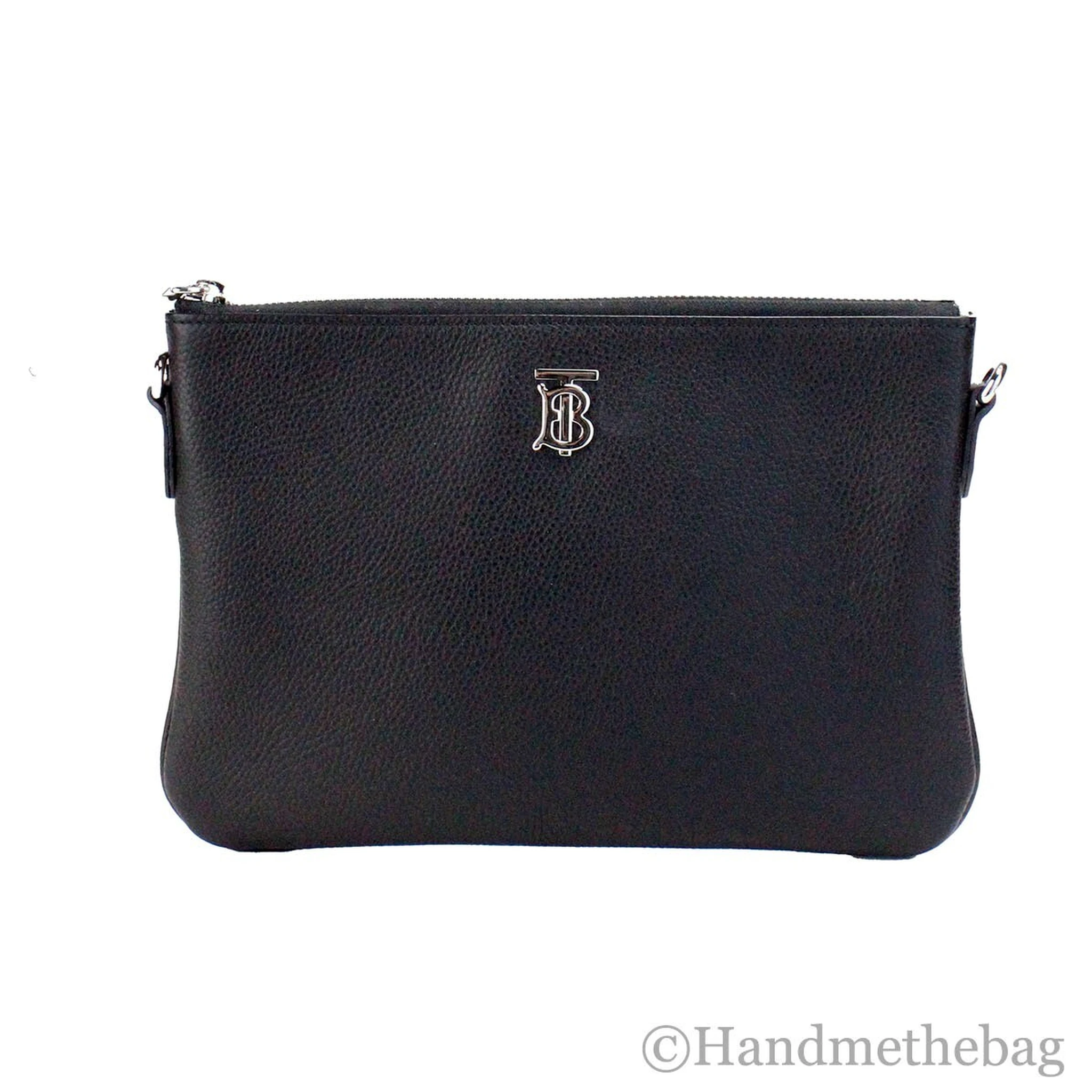 Burberry Peyton Monogram Black Leather Pouch Crossbody Bag Purse