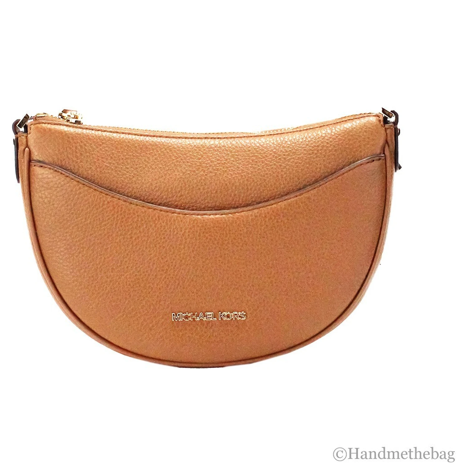 Michael Kors Dover Small Luggage Pebbled Leather Half Moon Crossbody Bag Purse