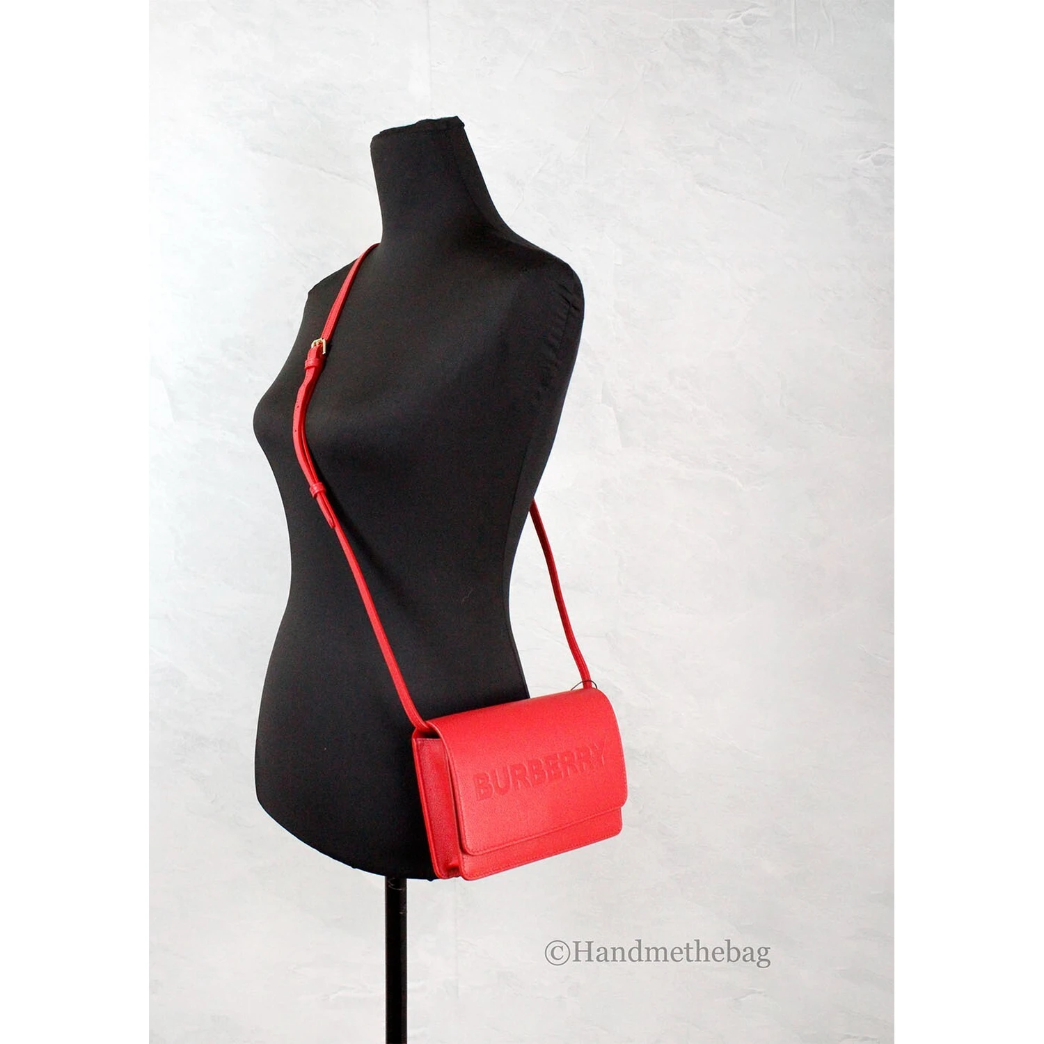 Burberry Hampshire Small Red Embossed Logo Smooth Leather Crossbody Bag