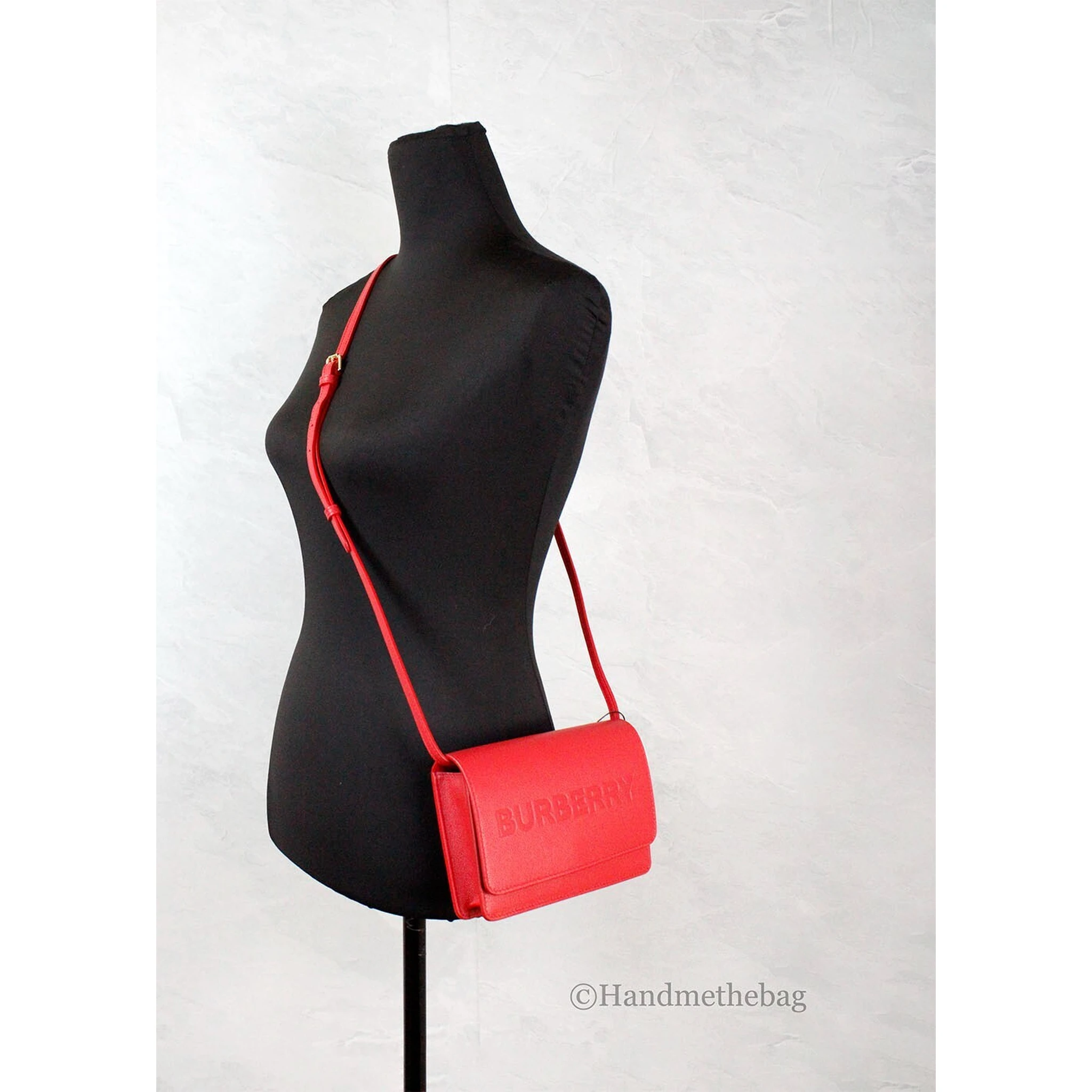 Burberry Hampshire Small Red Embossed Logo Smooth Leather Crossbody Bag