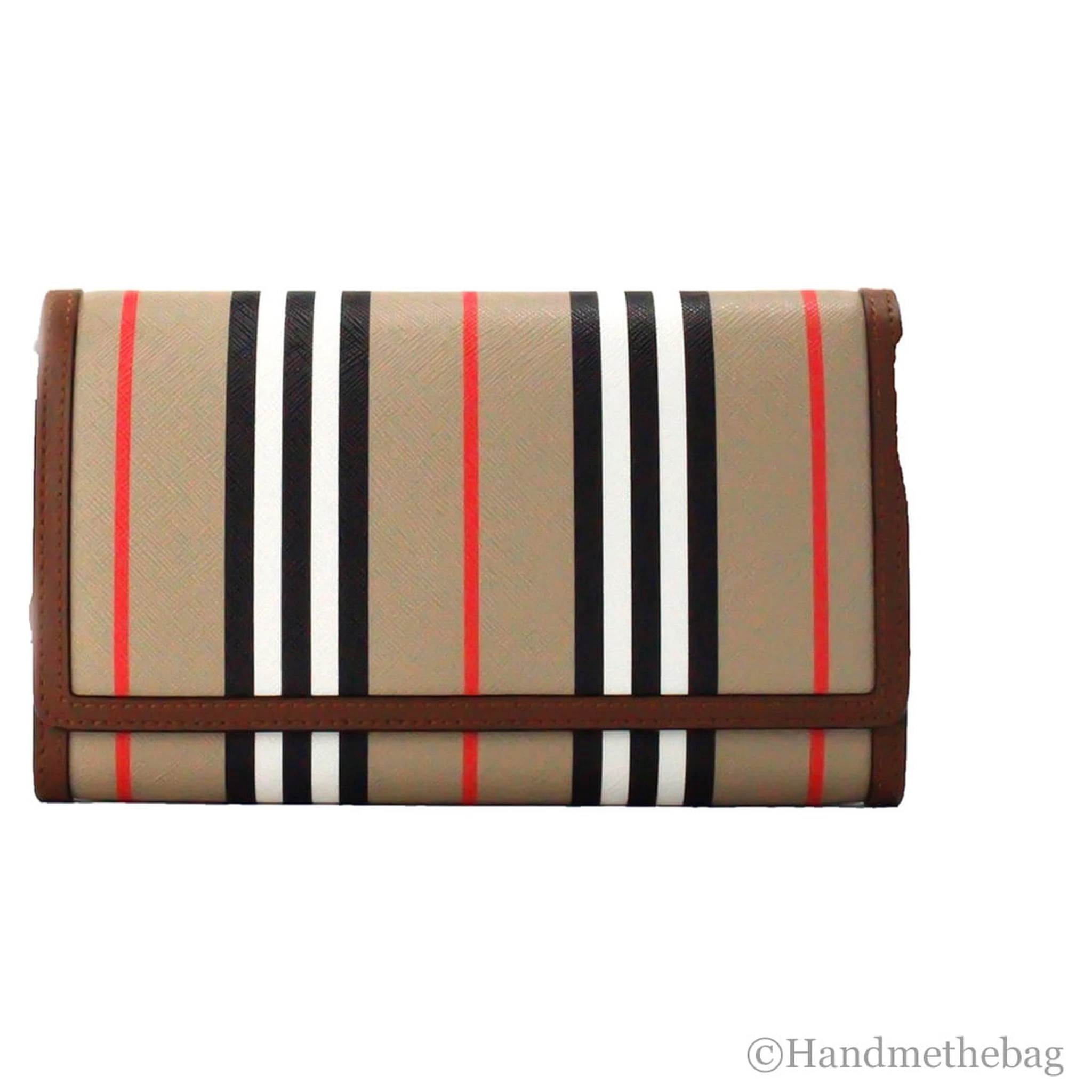 Burberry Hannah Icon Stripe Archive Tan E-Canvas Leather Wallet Crossbody Bag