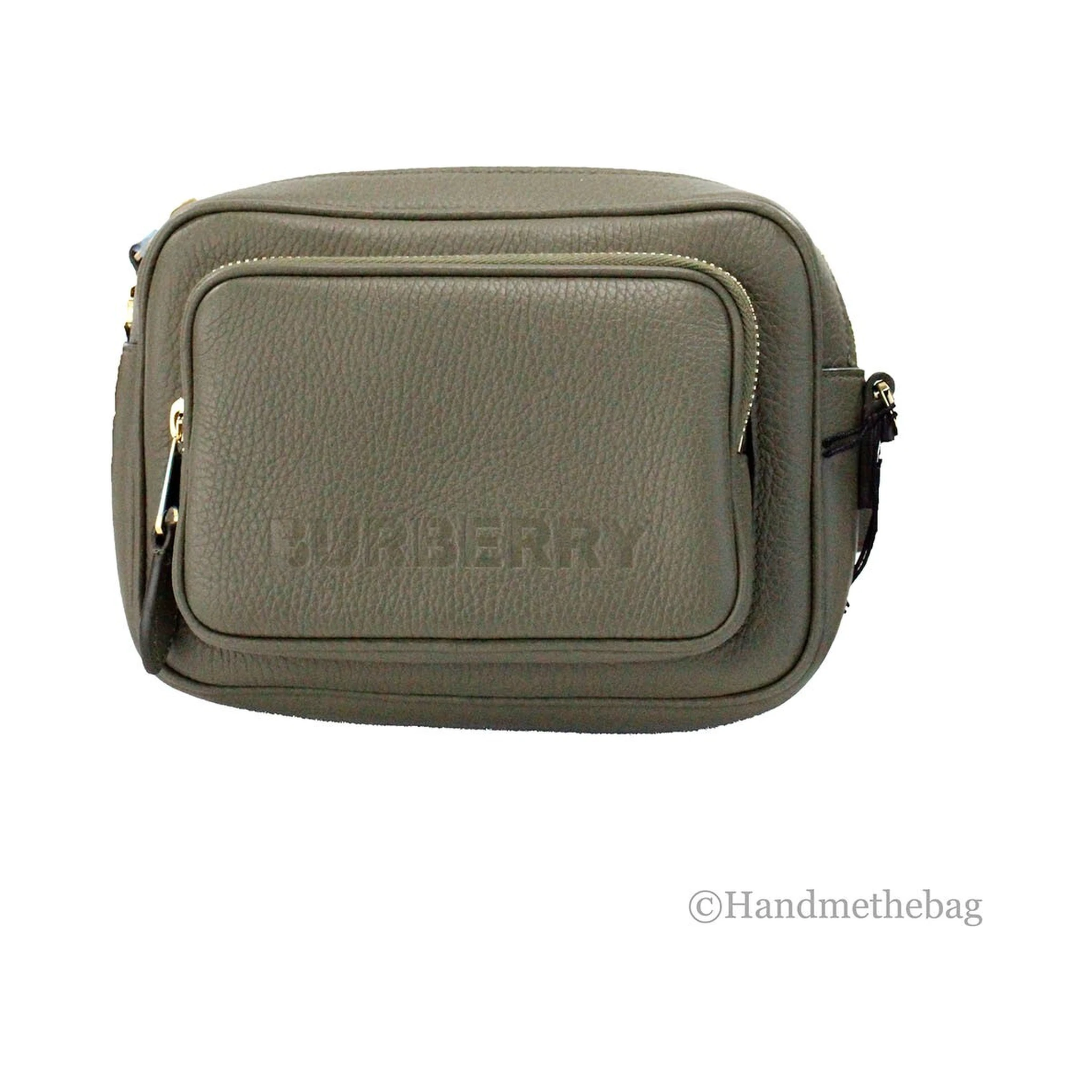 Burberry Small Branded Dark Fern Green Grainy Leather Camera Crossbody Bag