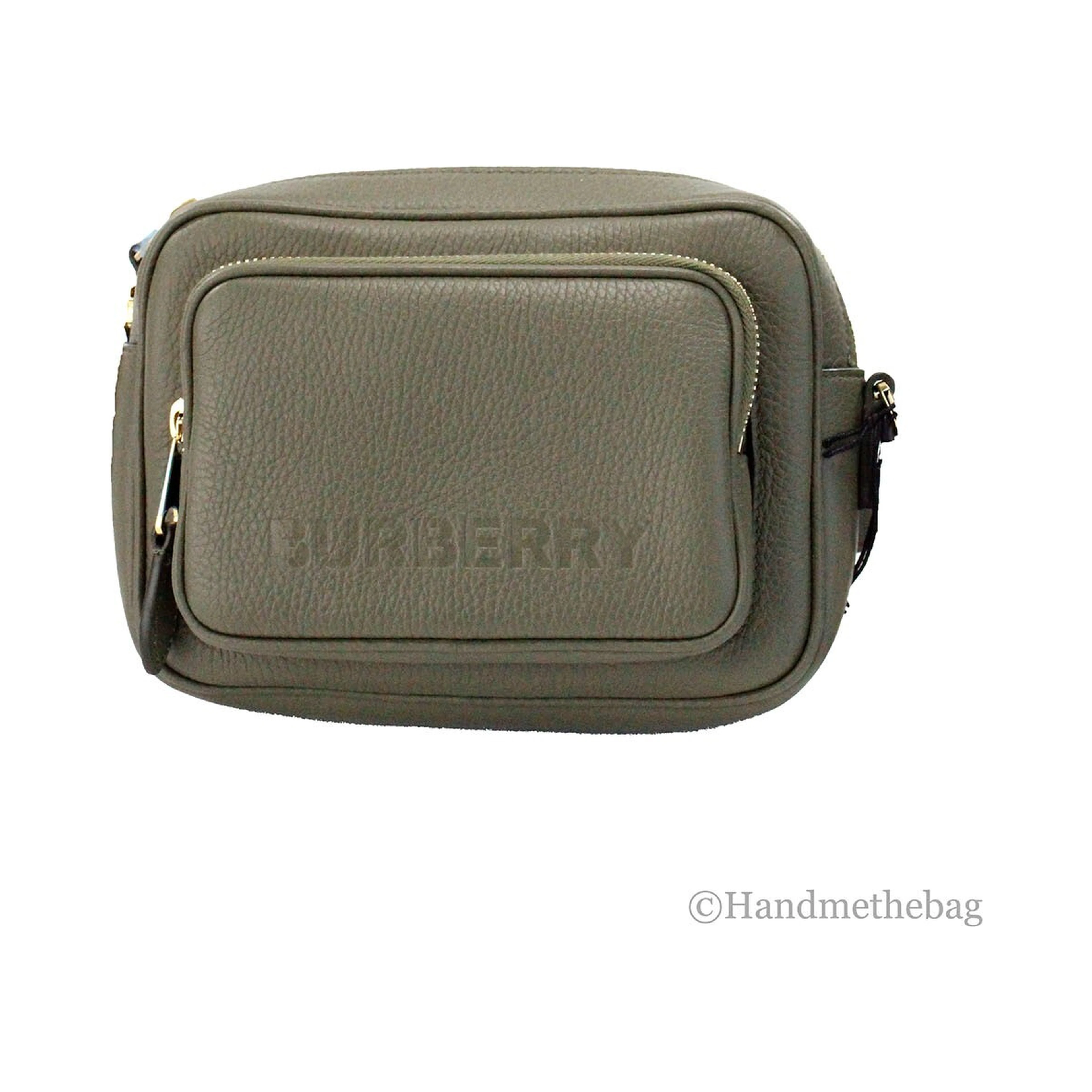 Burberry Small Branded Dark Fern Green Grainy Leather Camera Crossbody Bag