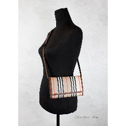 Burberry Hannah Icon Stripe Archive Tan E-Canvas Leather Wallet Crossbody Bag