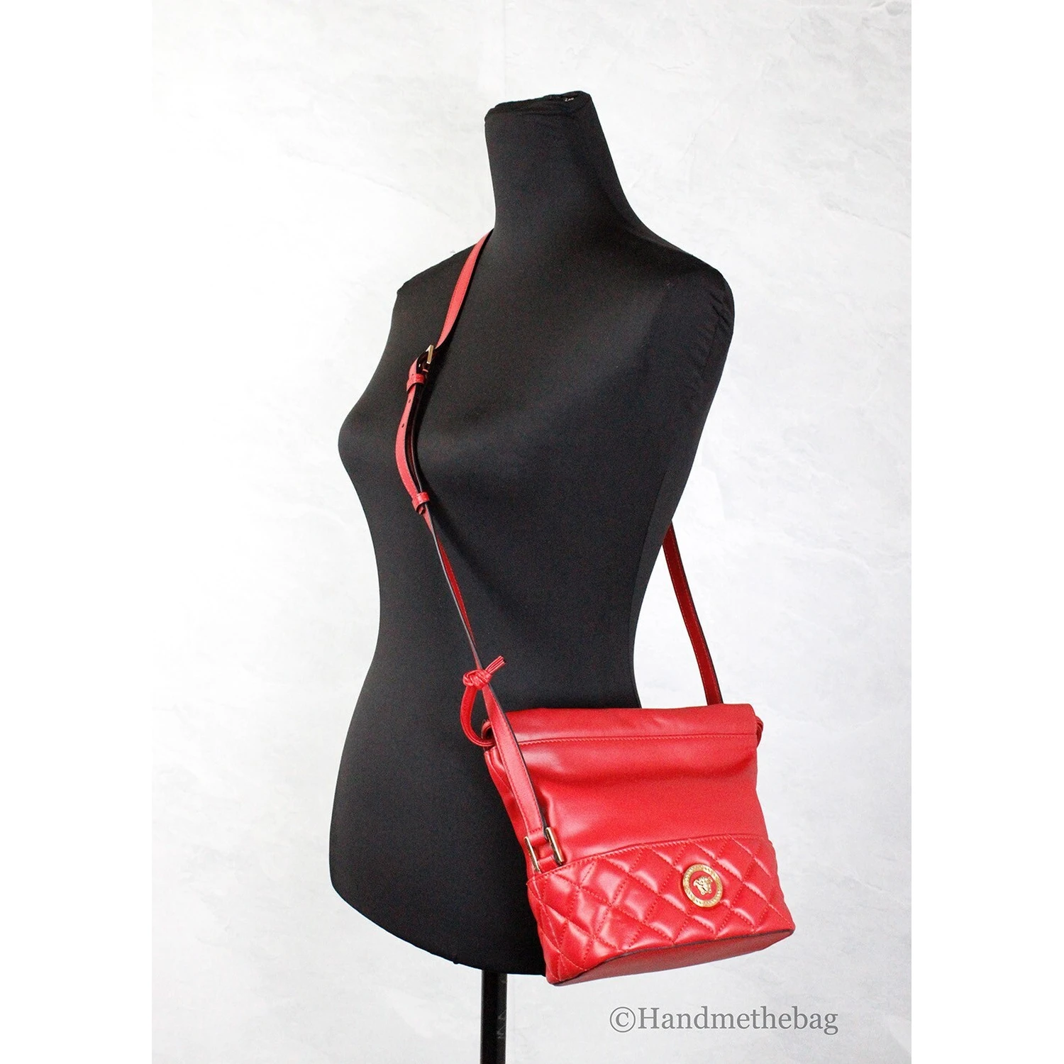 Versace Red Quilted Leather Drawstring Shoulder Bag Bucket Crossbody Handbag