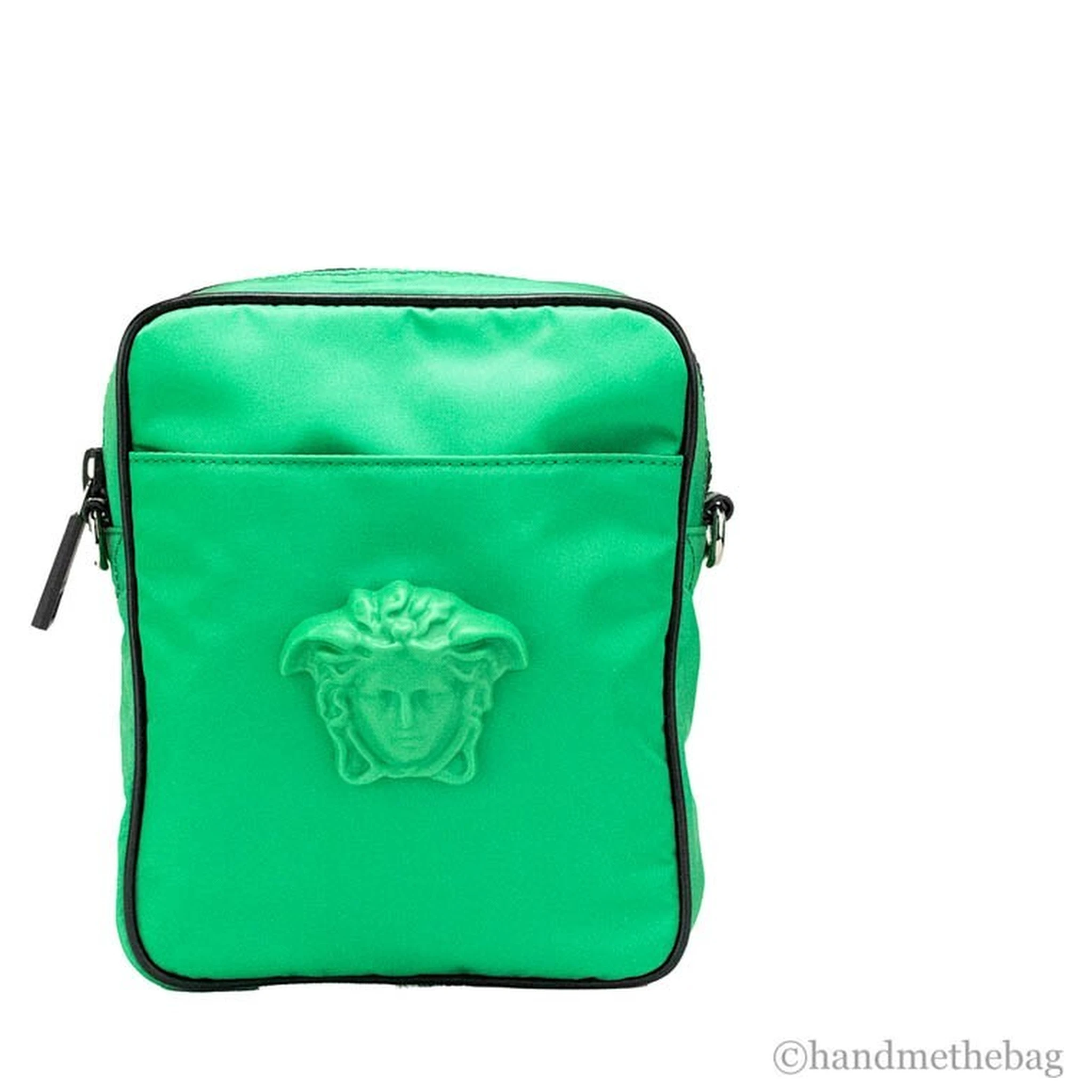 Versace Small Bright Green Nylon Fabric Medusa Crossbody Messenger Bag Purse