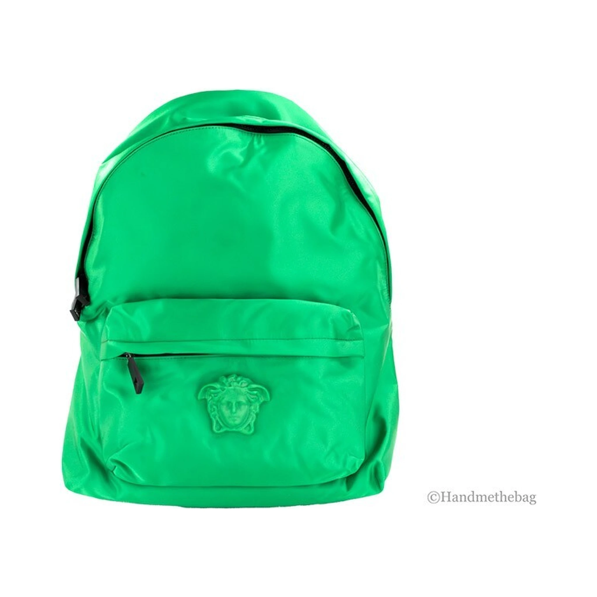 Versace Large Bright Green Nylon Fabric Medusa Shoulder Backpack Bookbag