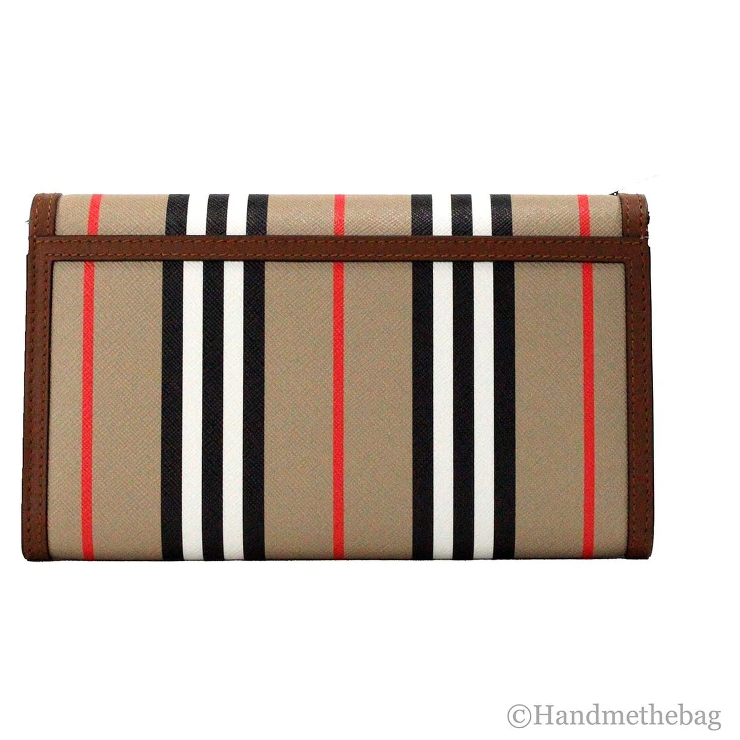 Burberry Hannah Icon Stripe Archive Tan E-Canvas Leather Wallet Crossbody Bag