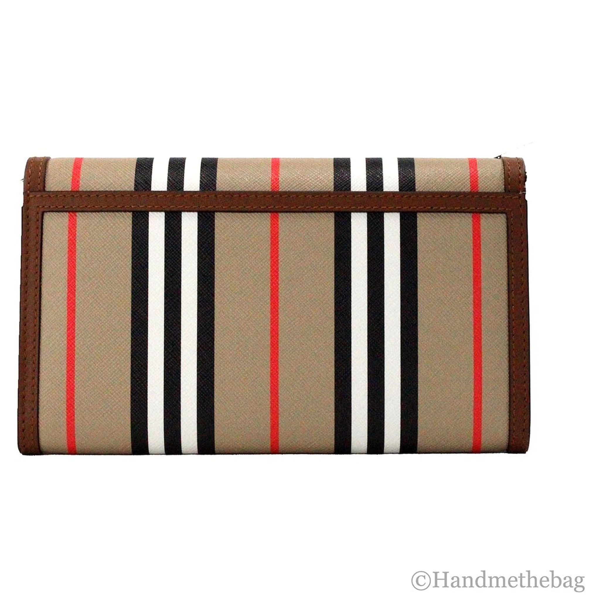 Burberry Hannah Icon Stripe Archive Tan E-Canvas Leather Wallet Crossbody Bag