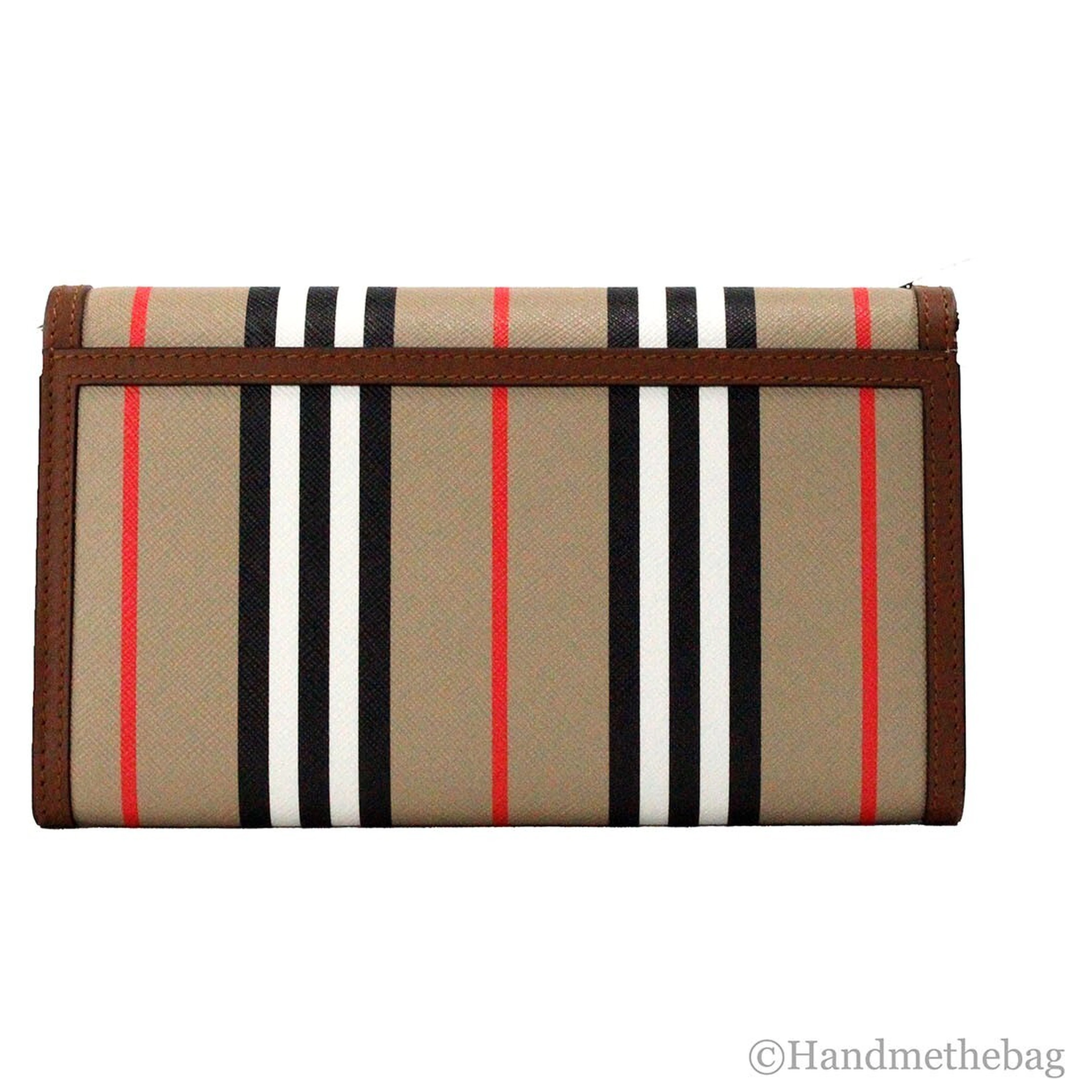 Burberry Hannah Icon Stripe Archive Tan E-Canvas Leather Wallet Crossbody Bag