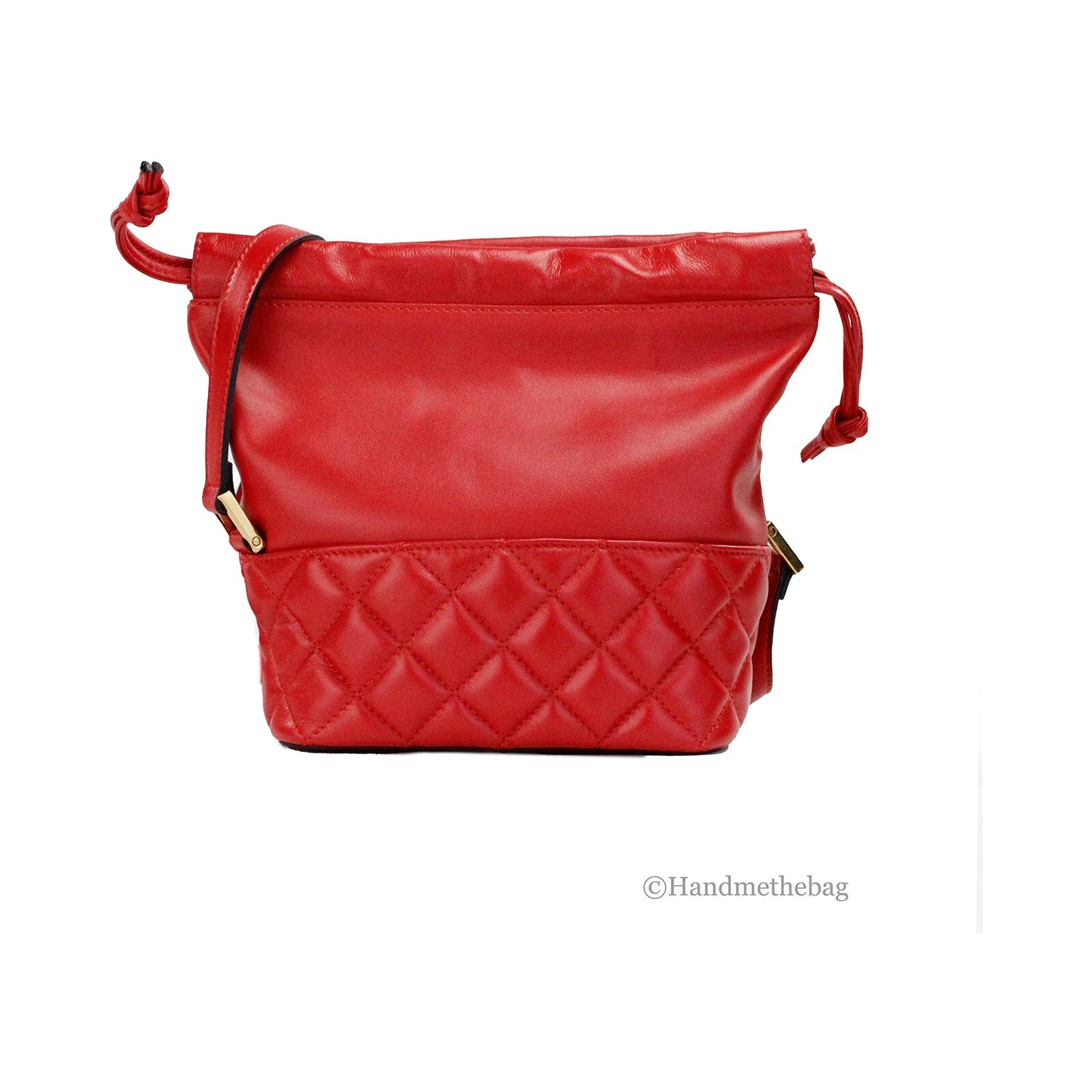 Versace Red Quilted Leather Drawstring Shoulder Bag Bucket Crossbody Handbag