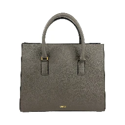 Versace Virtus Large Leather Top Handle Satchel Bag Tote Gray
