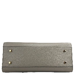 Versace Virtus Large Leather Top Handle Satchel Bag Tote Gray