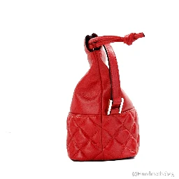 Versace Red Quilted Leather Drawstring Shoulder Bag Bucket Crossbody Handbag