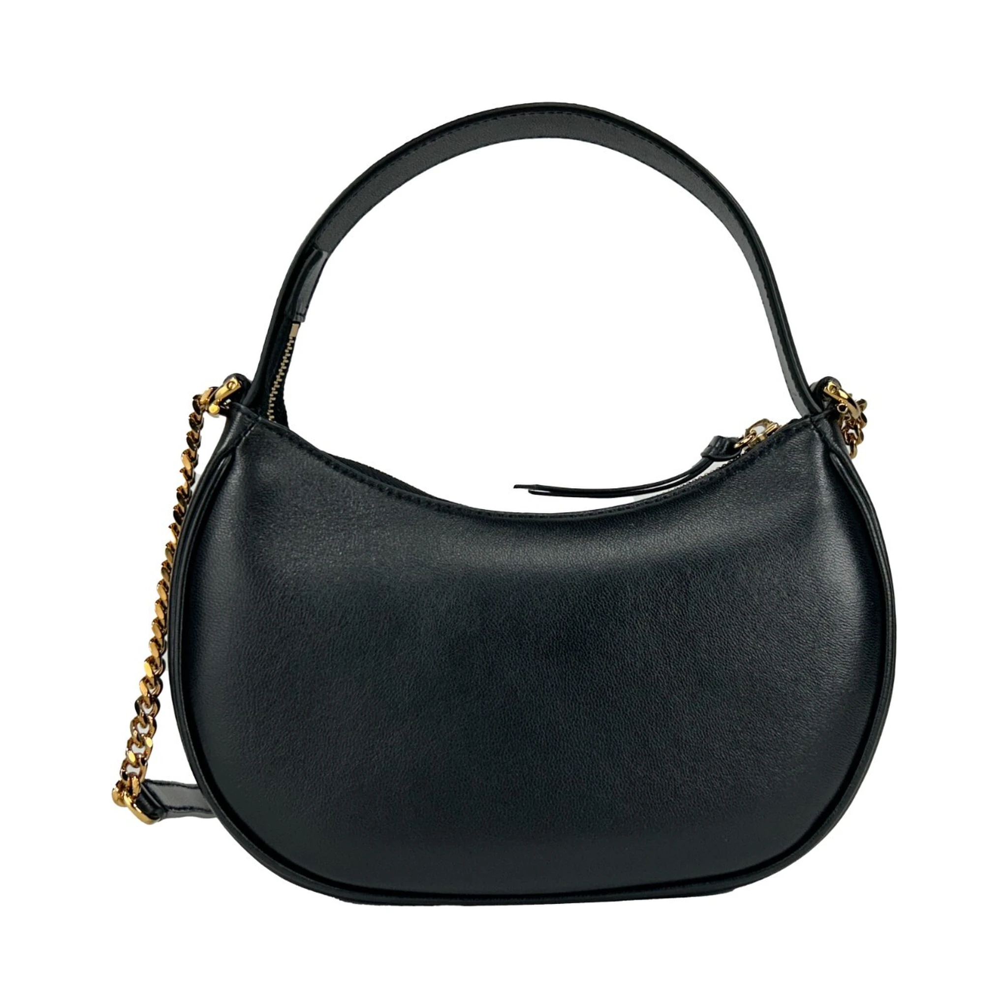 Versace Quilted Black Leather Half Moon Chain Crossbody Bag